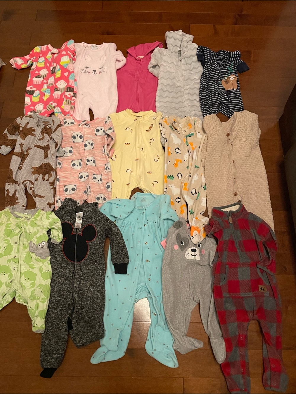 Lot 15 pcs.Mixed Kids One-Piece Sleepwear - Multi-Color 3-12m